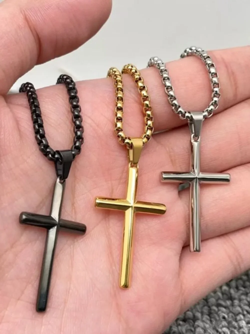 DESIGNER Goth Cross Black Plated Stainless Steel Chain Men's Necklace**NEW!